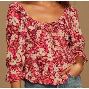 Free People Sweet Memories blouse fruit punch combo boho floral‎ ruffle size s